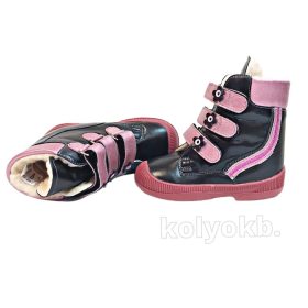   Maus fekete-bordó supinált gyapjú béléses virágos lány bakancs