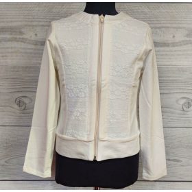 Ekrű csipkével kombinált lány kardigán