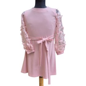 Púder színű organza ujjú lány gyerekruha