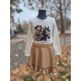 Ekrü színű lovas mintás lány hosszú ujjú felső 