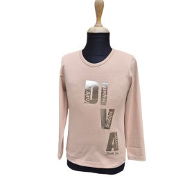 Világosbarna színű pamut hosszú ujjú lány felső