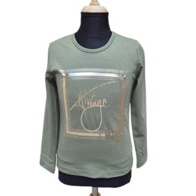 Khaki színű pamut hosszú ujjú lány felső