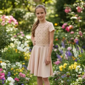 Bézs színű virág mintás lány ruha