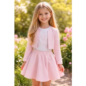   Rózsaszín színű zakó, szoknya és póló gyerekruha szett