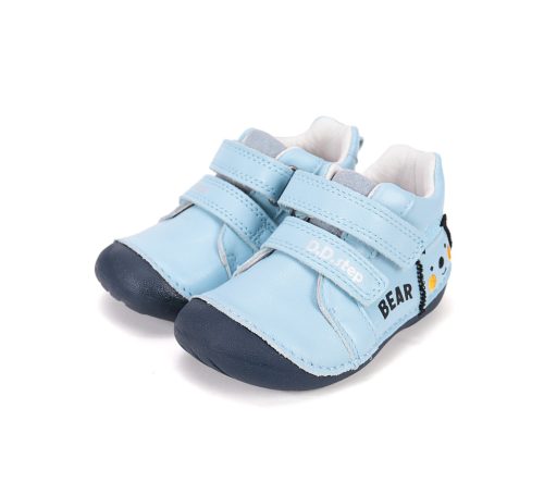 D.D.Step világoskék maci mintás fiú bőr cipő